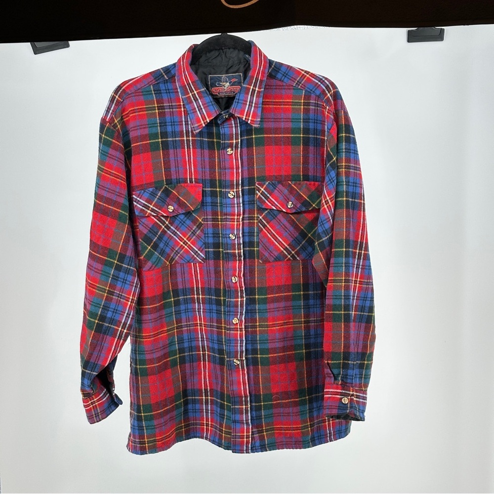 Vintage XL Colorful‎ Acrylic Plaid Flannel Shirt - Red Blue Green